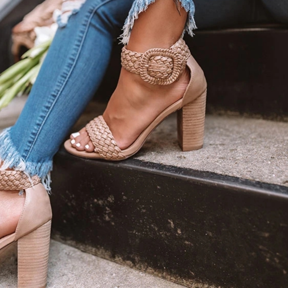 Tan faux leather heel